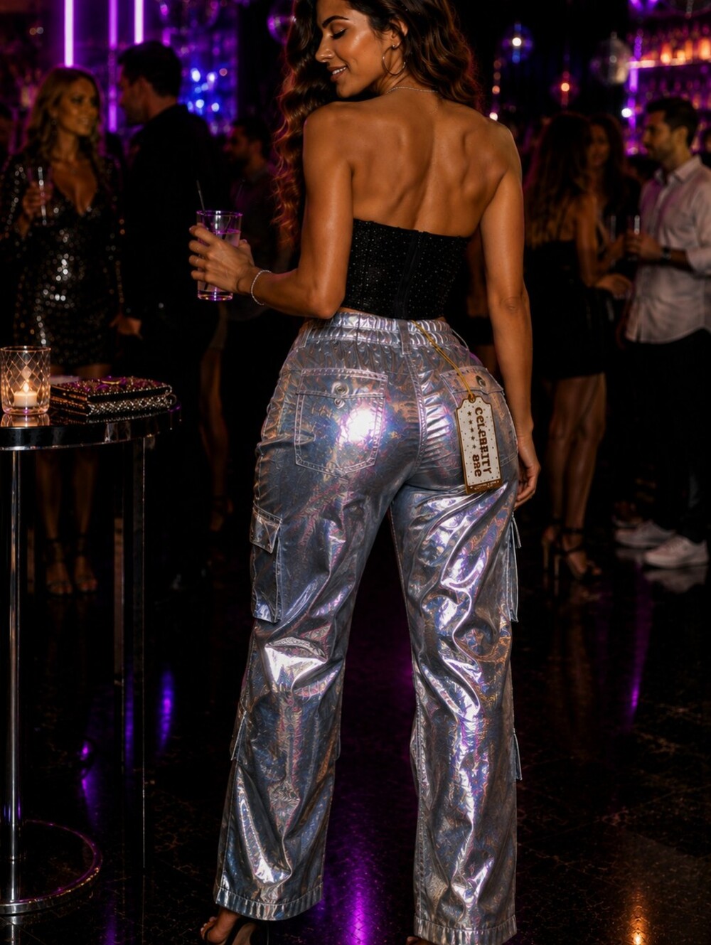 NWT VTG Silver Metallic Cargo Jeans Pockets &‎ High Rise Waist 29 inch inseam
